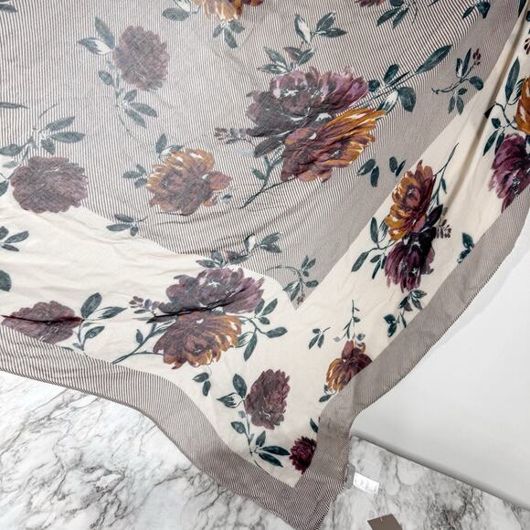 J.Jill Floral Garden Striped Square Scarf Rayon Sheer Lightweight 40” x 40” - Picture 5 of 8